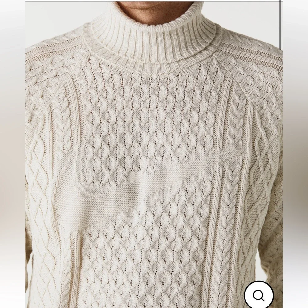 Nike Life Mens Cable Knit Turtleneck Off White Chunky Relaxed Large Sweater NWT